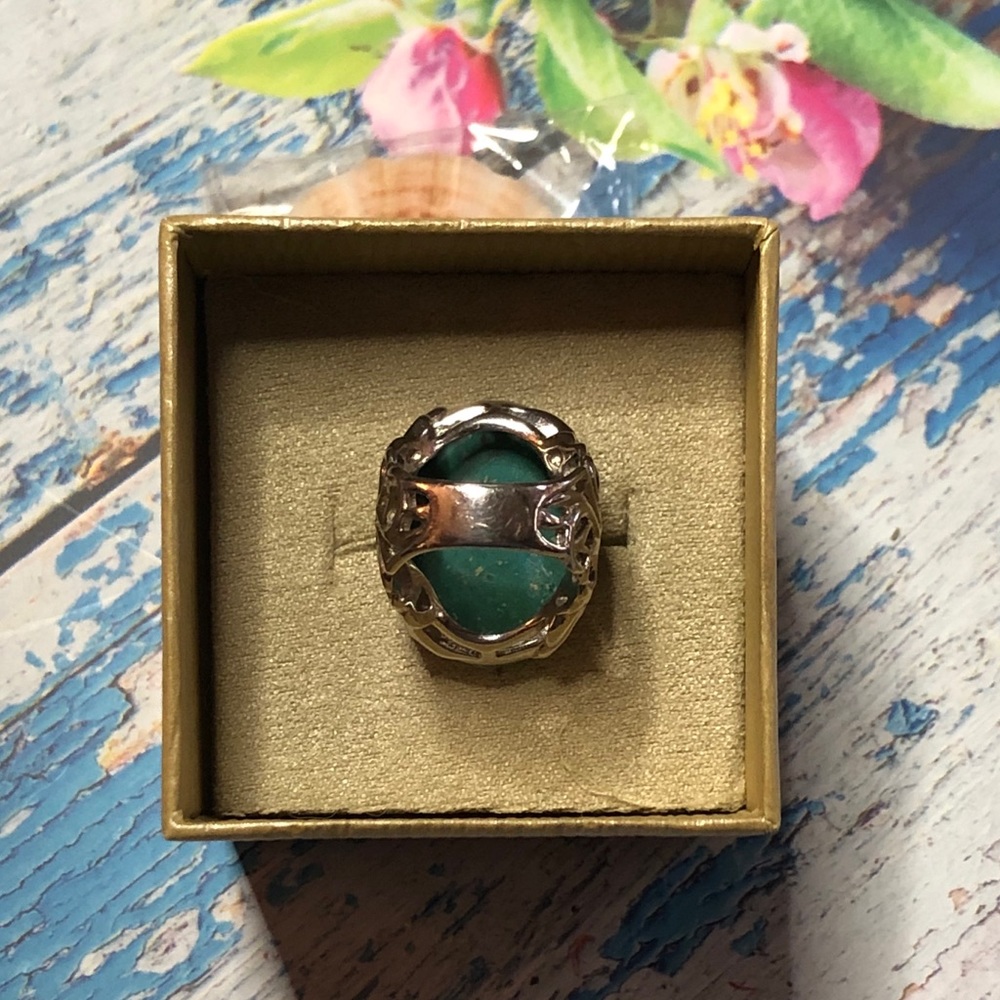 Beautiful Chrysocolla Ss Statement Ring Size 6 - image 4